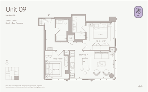 Floor plan for 2 beds, 2 baths, 975 sqft